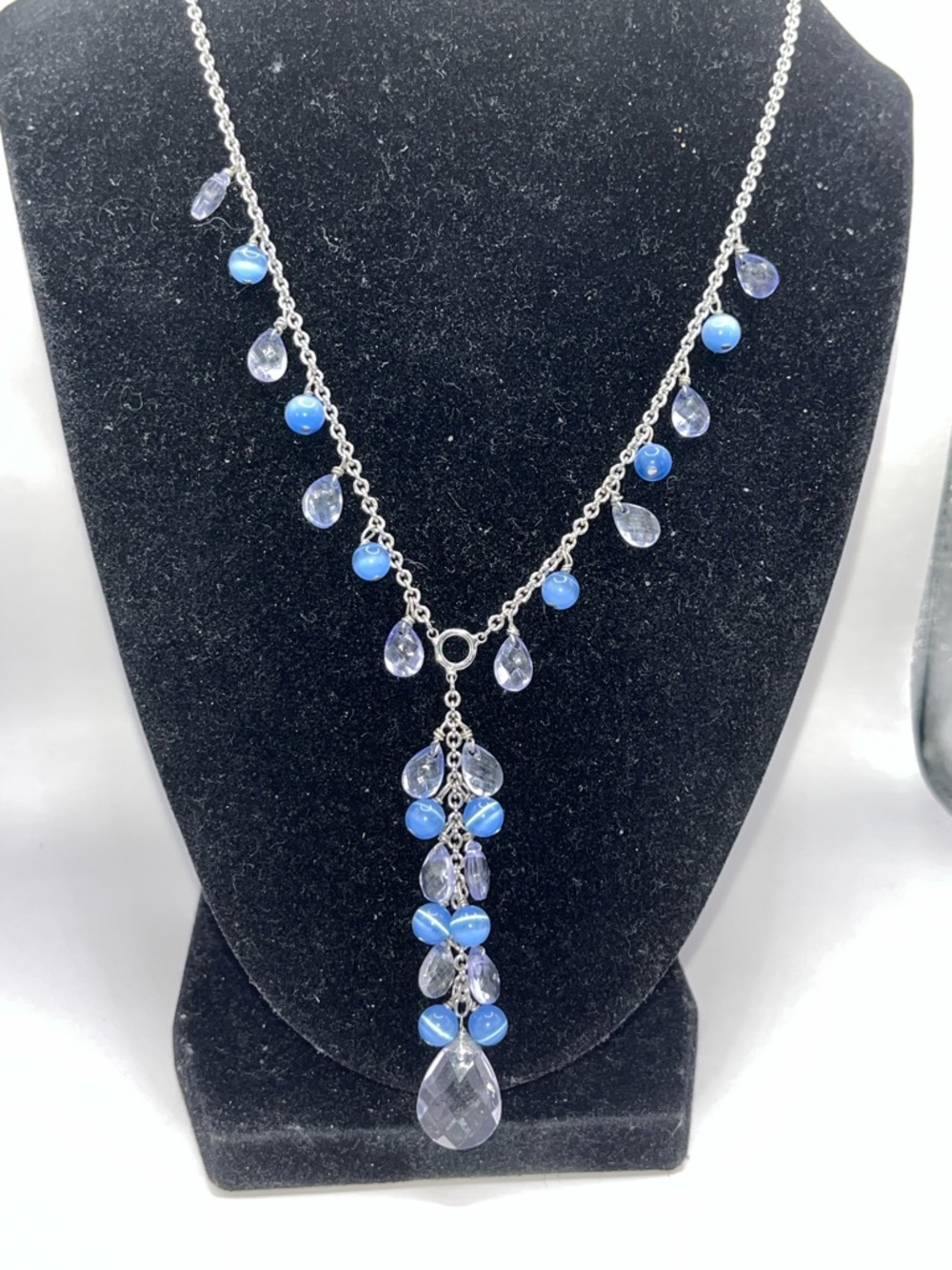 Cookie Lee Blue Teardrop Cluster Necklace